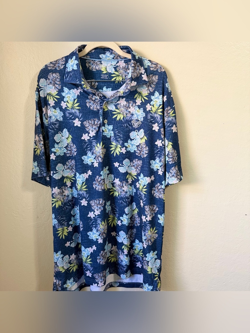 johnnie-O Pensacola Polo Shirt Mens Large Blue Tropical Floral Short Sleeve L